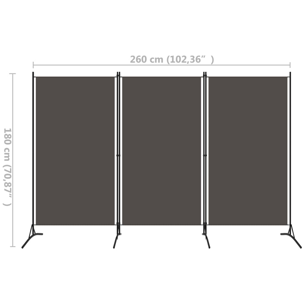 Paravento a 3 Pannelli Antracite 260x180 cm - homemem39