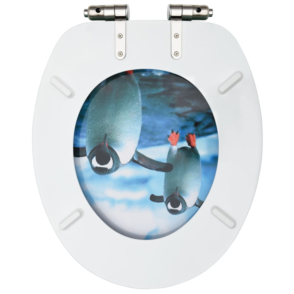 Tavoletta WC con Coperchio Chiusura Morbida MDF Design Pinguino - homemem39