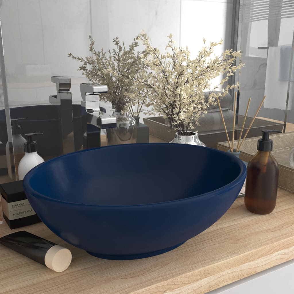 Lavandino Lusso Ovale Blu Scuro Opaco 40x33 cm in Ceramica - homemem39