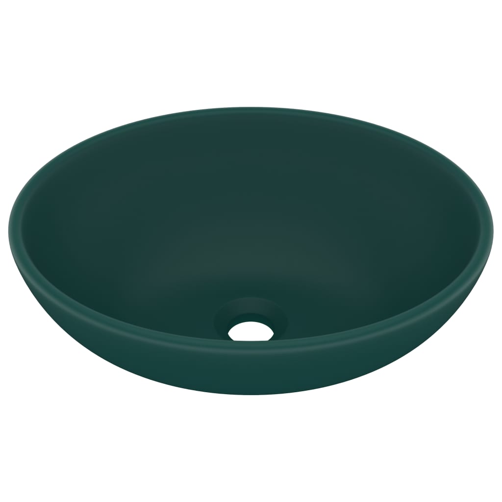 Lavandino Lusso Ovale Verde Scuro Opaco 40x33 cm in Ceramica - homemem39