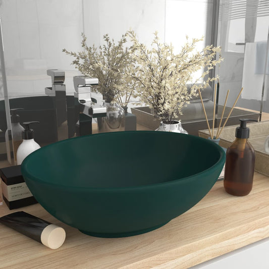 Lavandino Lusso Ovale Verde Scuro Opaco 40x33 cm in Ceramica - homemem39