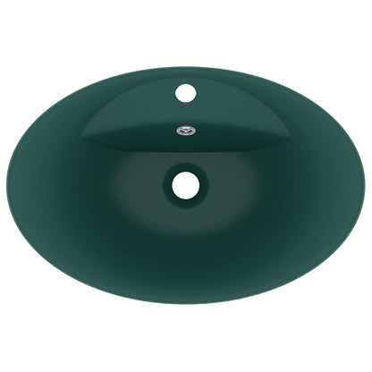 Lavabo Troppopieno Ovale Verde Scuro Opaco 58,5x39cm Ceramica - homemem39