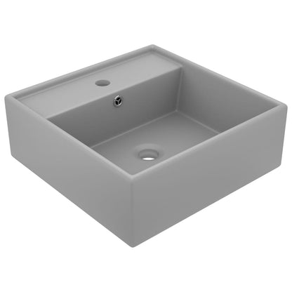 Lavabo Troppopieno Cubico Grigio Chiaro Opaco 41x41cm Ceramica - homemem39