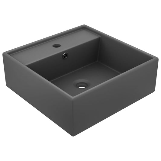 Lavabo Troppopieno Quadrato Grigio Scuro Opaco 41x41cm Ceramica - homemem39