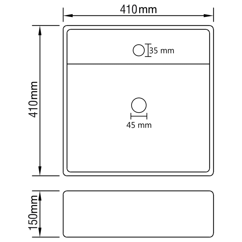 Lavabo Troppopieno Quadrato Grigio Scuro Opaco 41x41cm Ceramica - homemem39