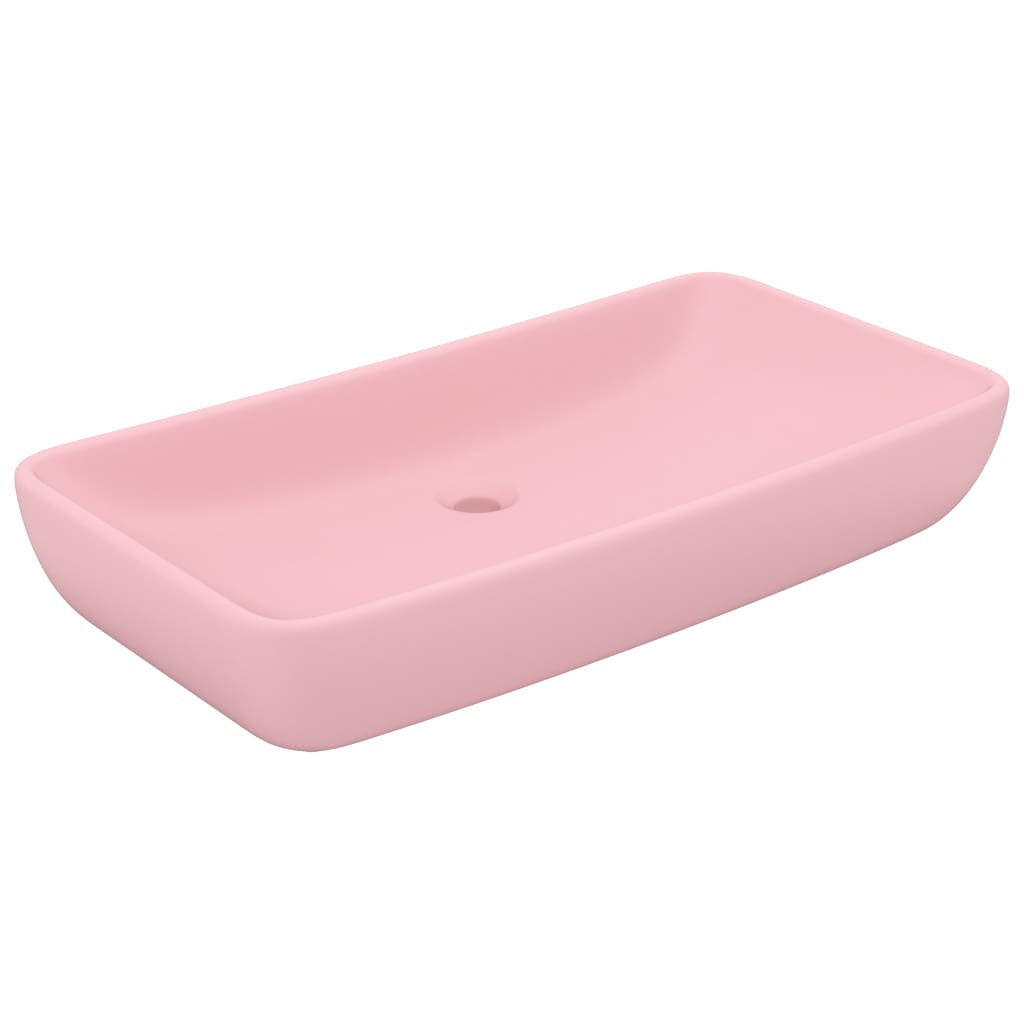 Lavandino Lusso Rettangolare Rosa Opaco 71x38 cm in Ceramica - homemem39