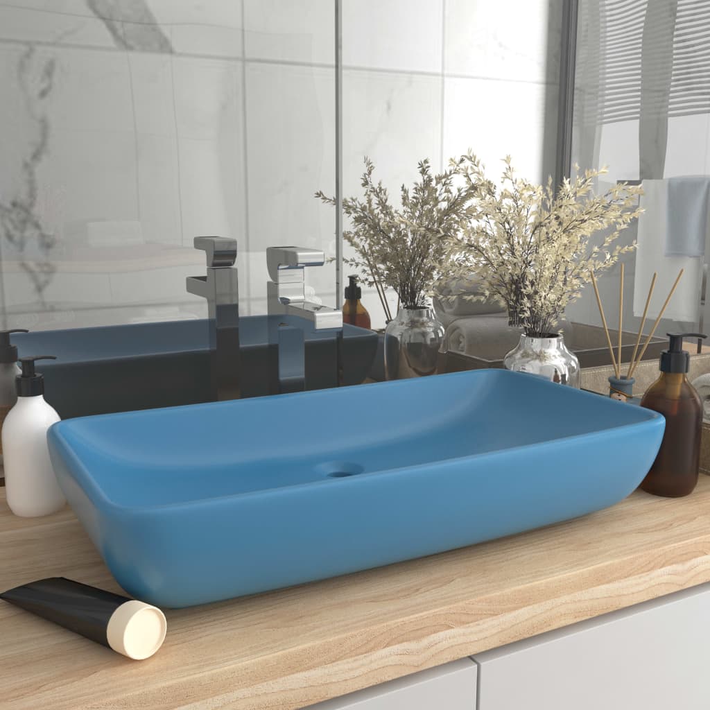 Lavabo Lusso Rettangolare Azzurro Opaco 71x38 cm in Ceramica - homemem39