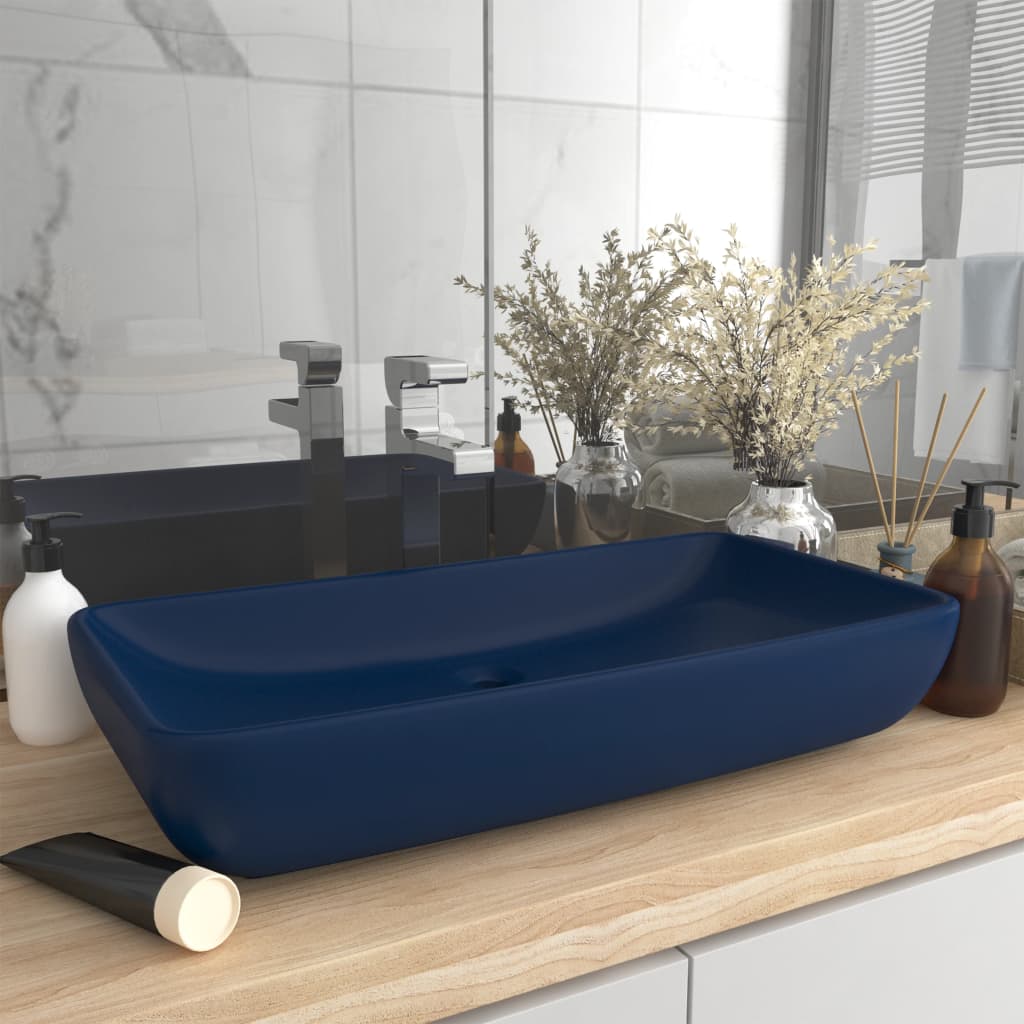 Lavabo Lusso Rettangolare Blu Scuro Opaco 71x38 cm in Ceramica - homemem39