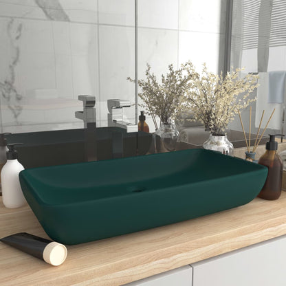 Lavabo Lusso Rettangolare Verde Scuro Opaco 71x38 cm Ceramica - homemem39