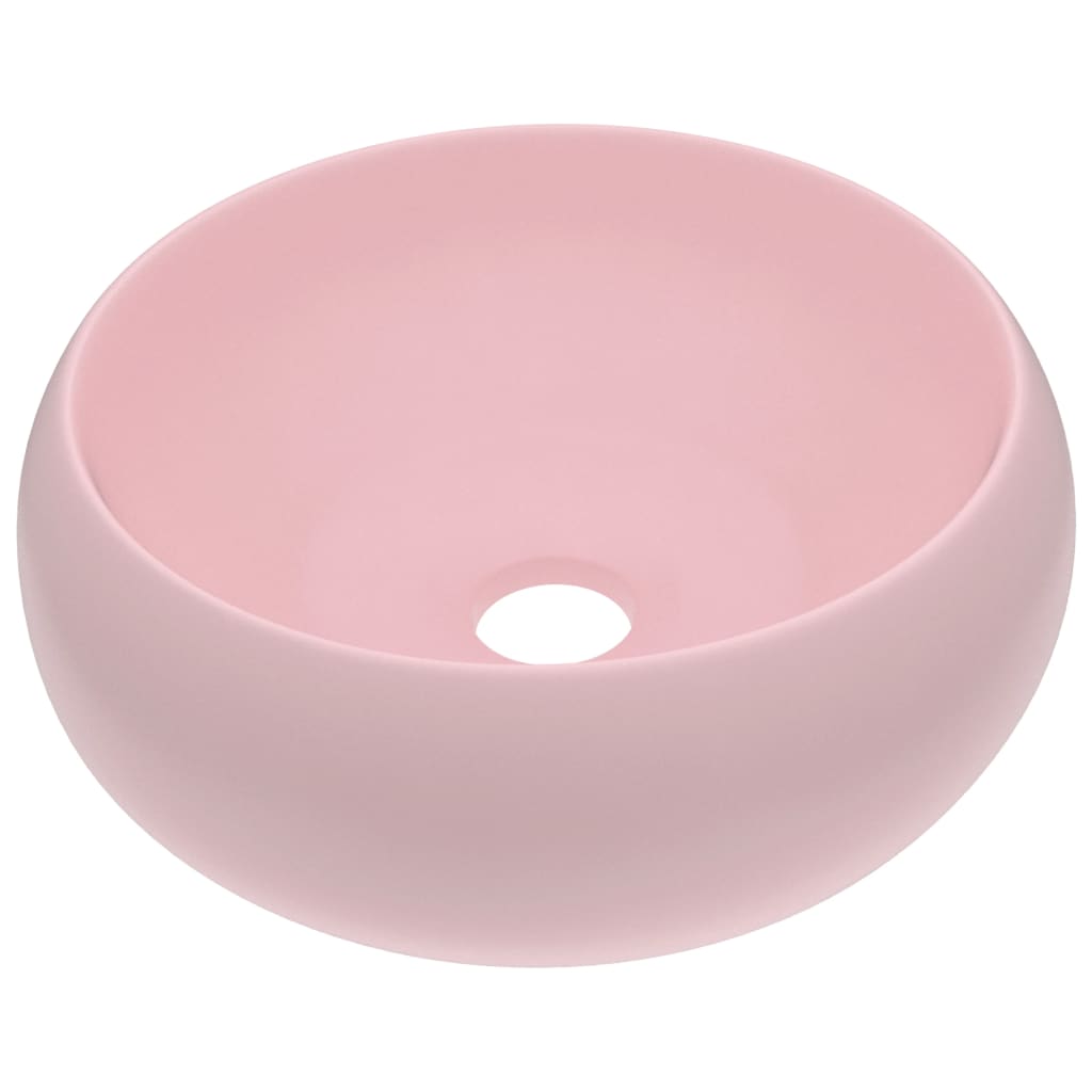 Lavandino Lusso Rotondo Rosa Opaco 40x15 cm in Ceramica - homemem39