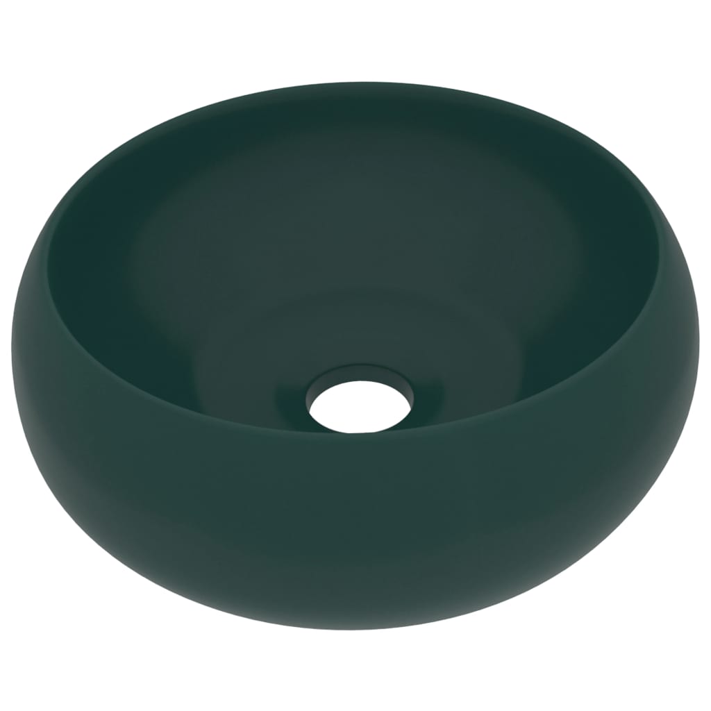 Lavandino Lusso Rotondo Verde Scuro Opaco 40x15 cm in Ceramica - homemem39