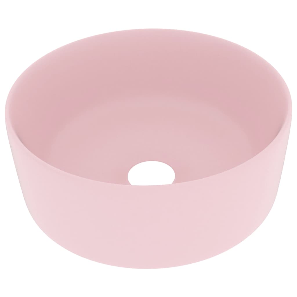 Lavandino Lusso Rotondo Rosa Opaco 40x15 cm in Ceramica - homemem39