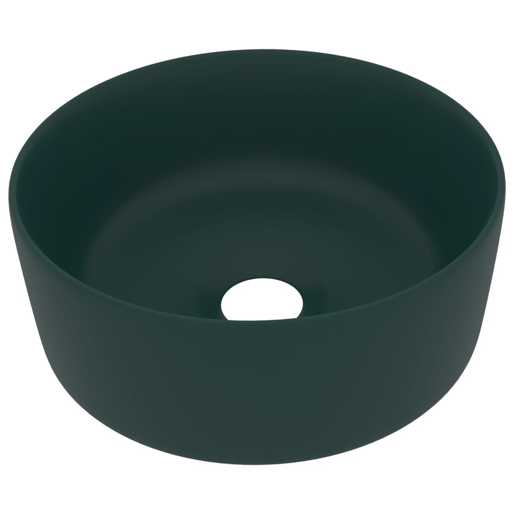 Lavandino Lusso Rotondo Verde Scuro Opaco 40x15 cm in Ceramica - homemem39