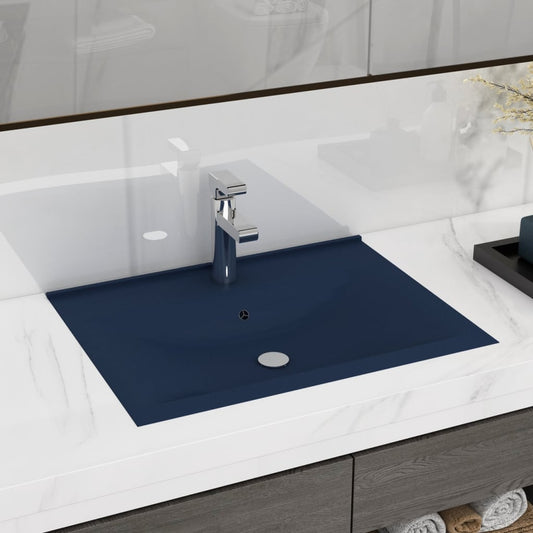 Lavandino con Foro Rubinetto Blu Scuro Opaco 60x46 cm in Ceramica - homemem39