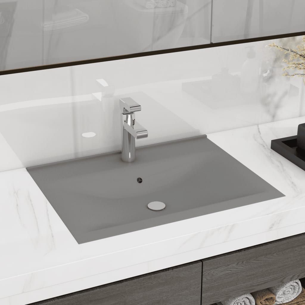 Lavabo con Foro Rubinetto Grigio Chiaro Opaco 60x46 cm Ceramica - homemem39