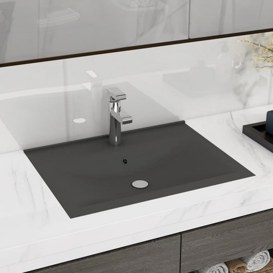 Lavabo con Foro Rubinetto Grigio Scuro Opaco 60x46 cm Ceramica - homemem39