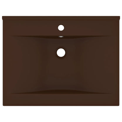 Lavabo con Foro Rubinetto Marrone Scuro Opaco 60x46cm Ceramica - homemem39