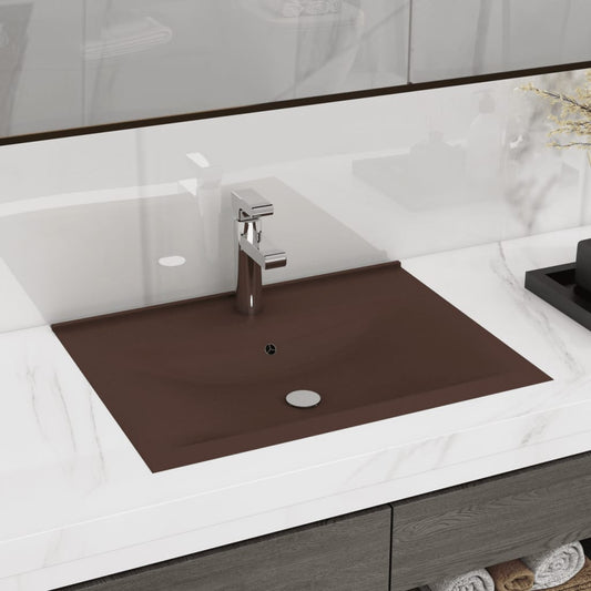 Lavabo con Foro Rubinetto Marrone Scuro Opaco 60x46cm Ceramica - homemem39