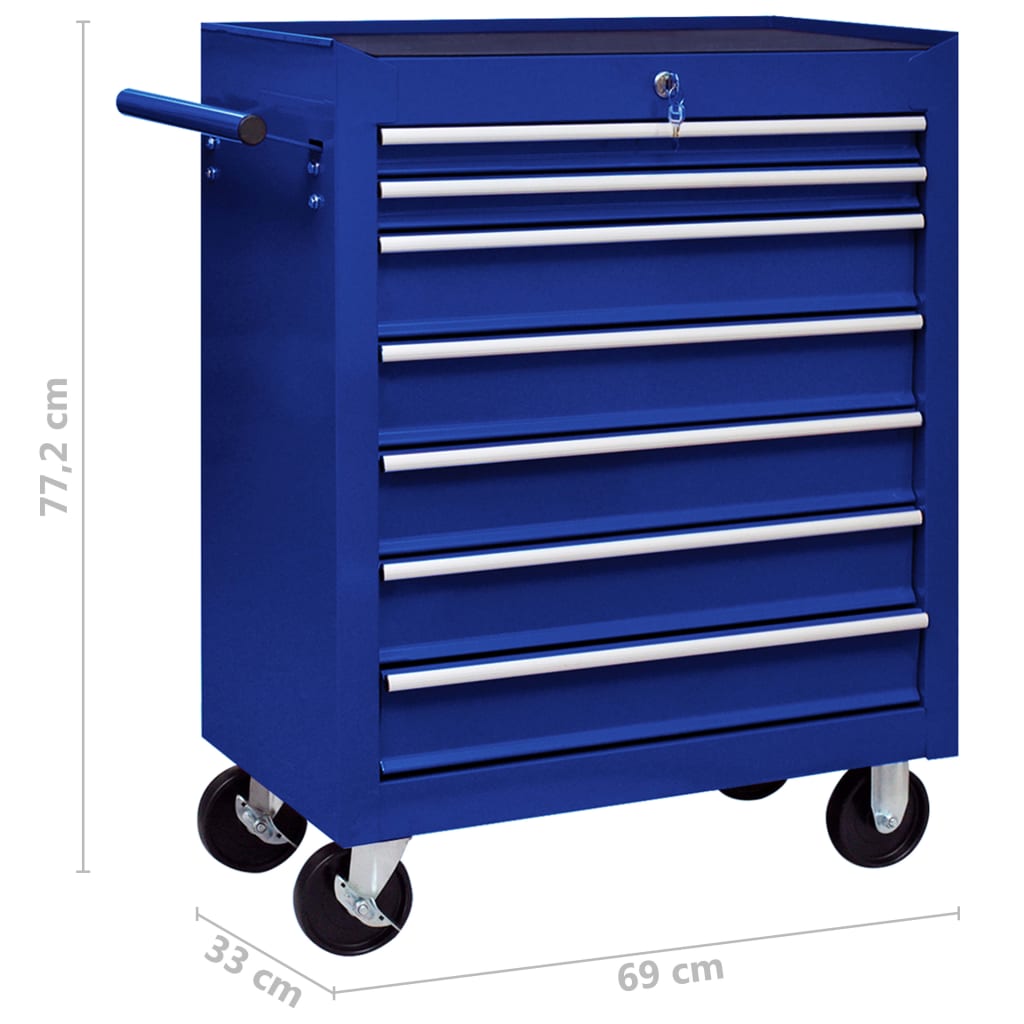 Carrello Portautensili con 7 Cassetti per Officina Blu - homemem39