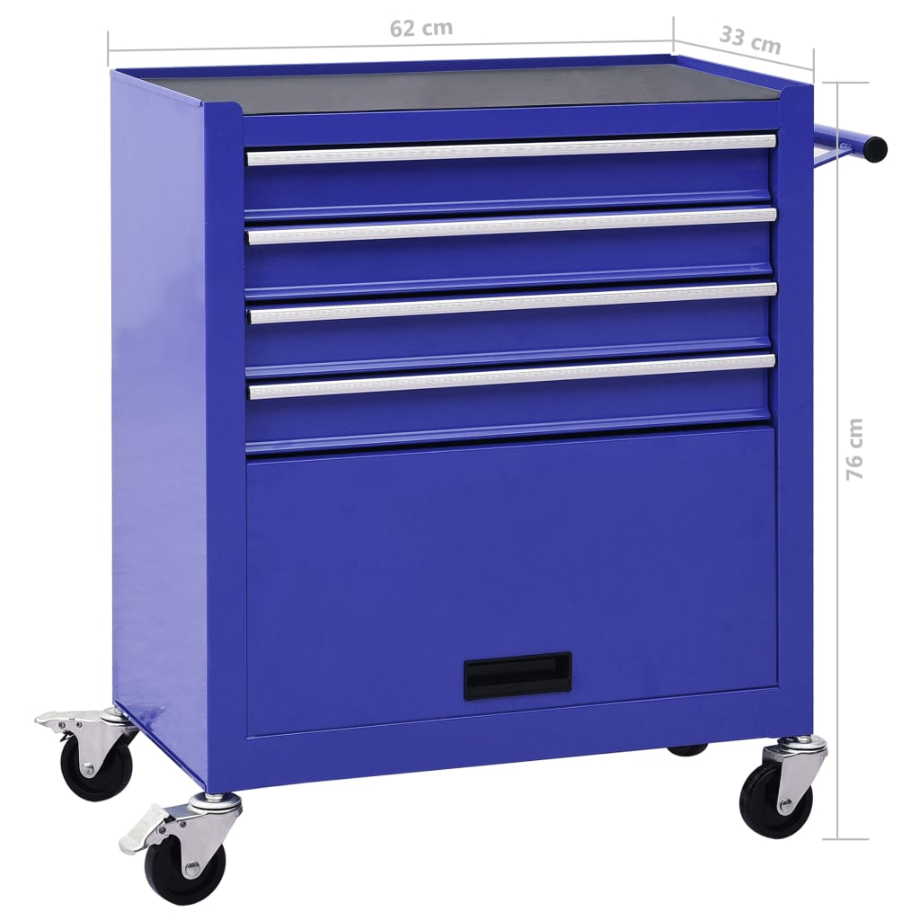 Carrello Portautensili con 4 Cassetti in Acciaio Blu - homemem39