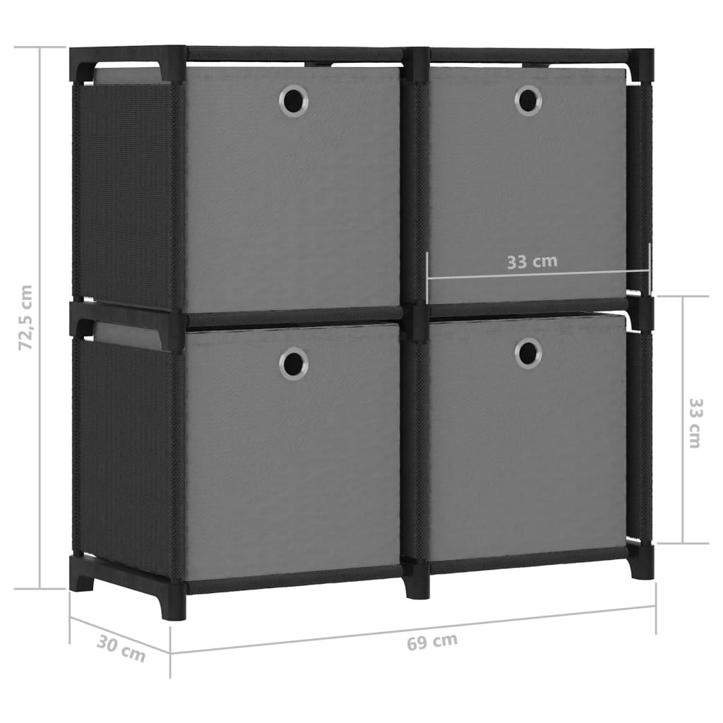 Mensola con 4 Vani a Cubo e Cassetti Nera69x30x72,5 cm Tessuto - homemem39