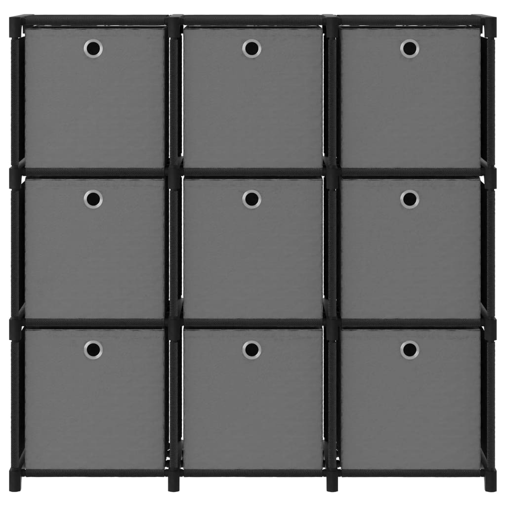 Mensola con 9 Vani a Cubo e Scatole Nera 103x30x72,5 cm Tessuto - homemem39