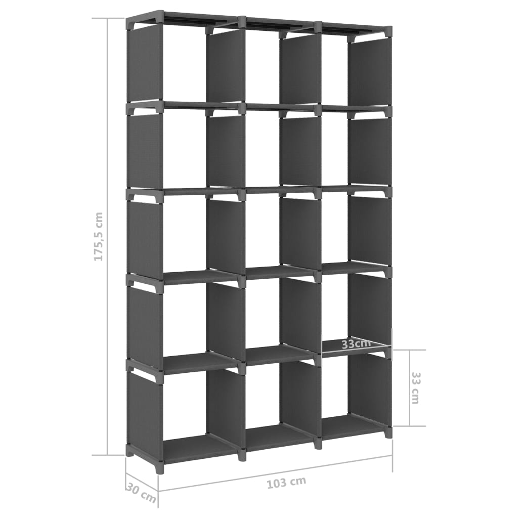 Mensola con 15 Vani a Cubo Grigia 103x30x175,5 cm in Tessuto - homemem39