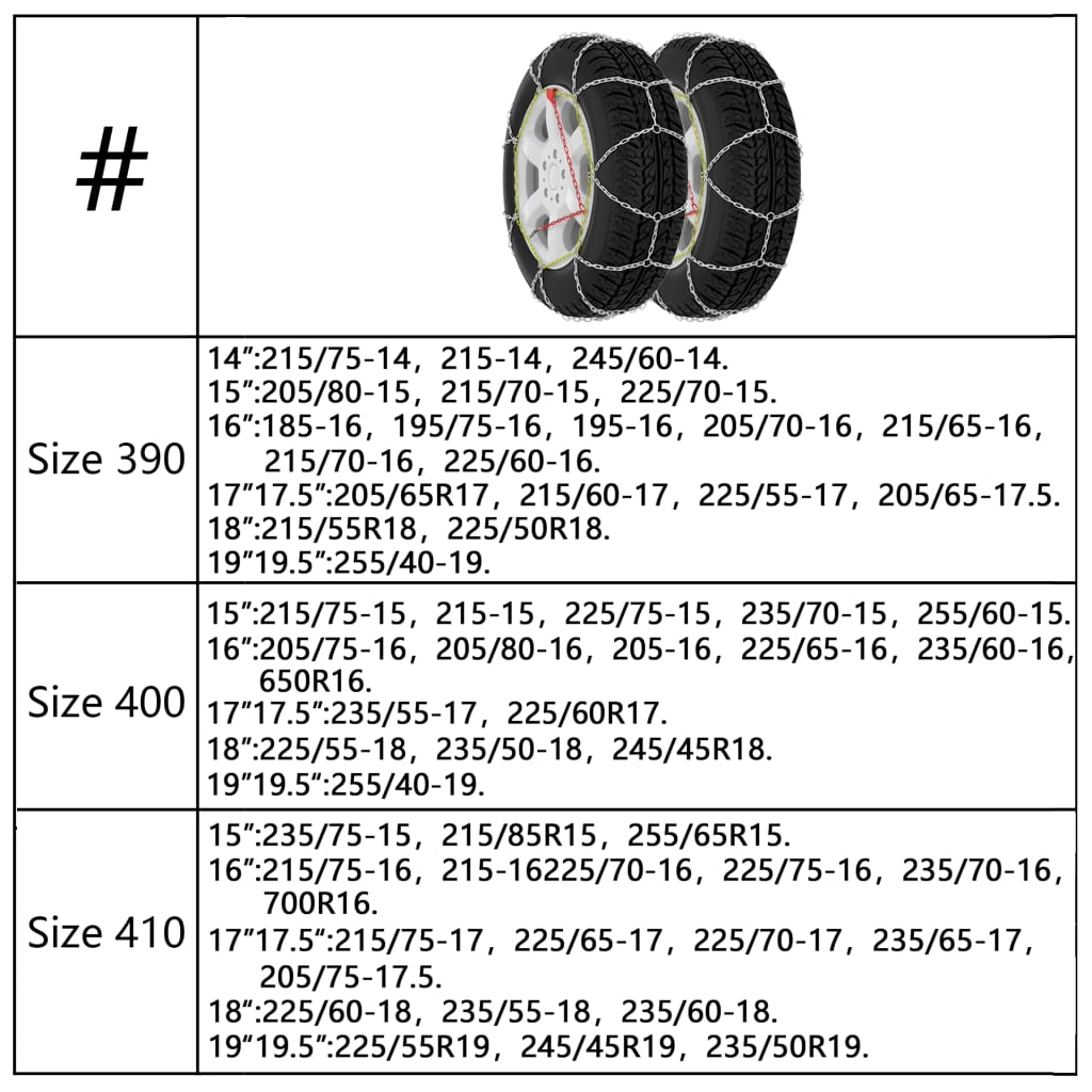 Catene da Neve per Pneumatici 2 pz 9 mm KN80 - homemem39