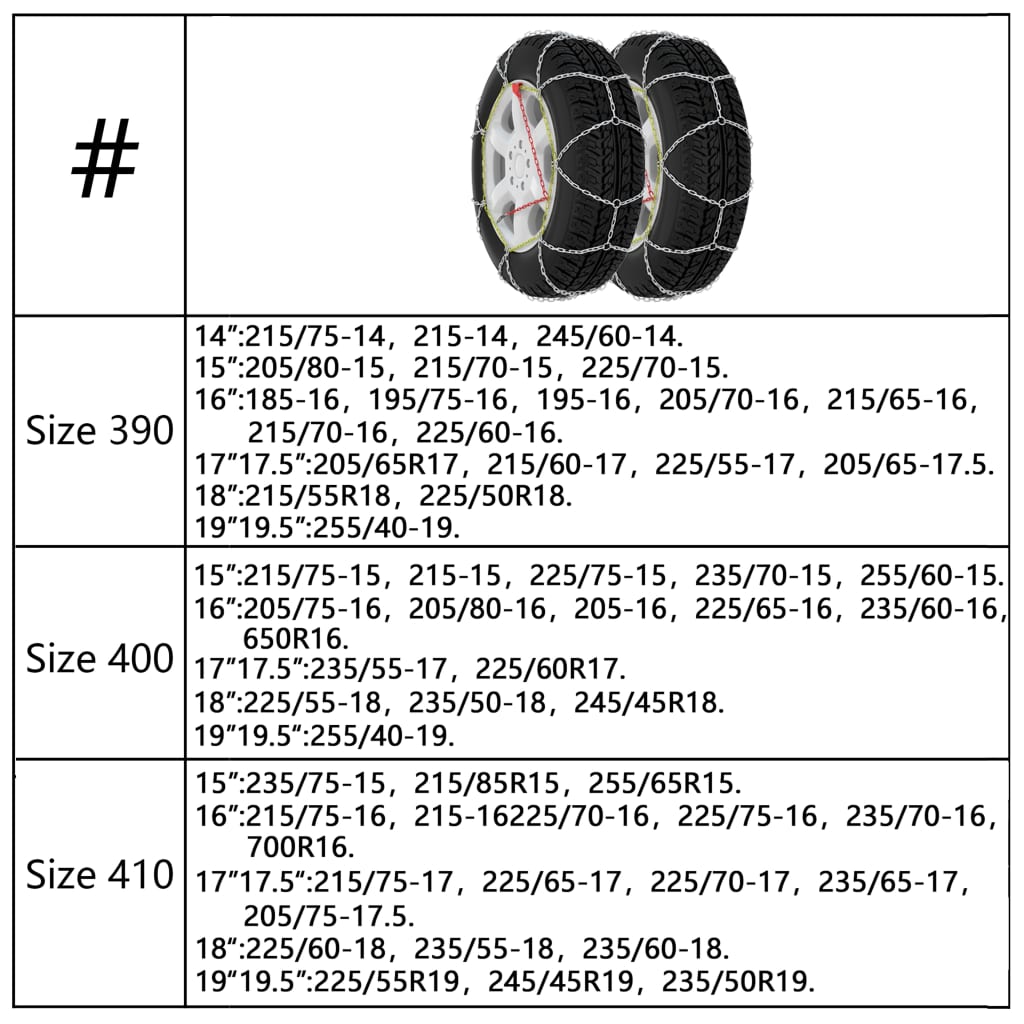 Catene da Neve per Pneumatici 2 pz 9 mm KN100 - homemem39