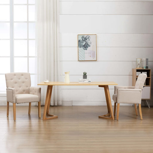 Sedia da Pranzo con Braccioli Beige in Tessuto - homemem39