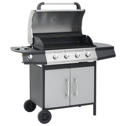 Barbecue Griglia a Gas 4+1 Fornelli Nero Argento Acciaio e Inox - homemem39