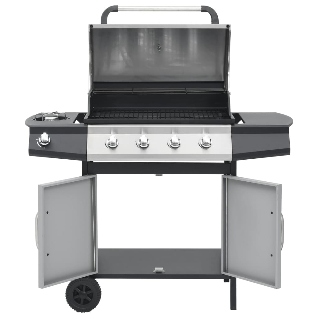 Barbecue Griglia a Gas 4+1 Fornelli Nero Argento Acciaio e Inox - homemem39