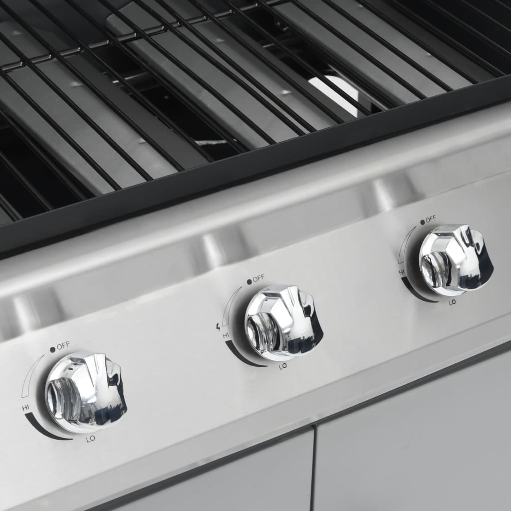 Barbecue Griglia a Gas 4+1 Fornelli Nero Argento Acciaio e Inox - homemem39