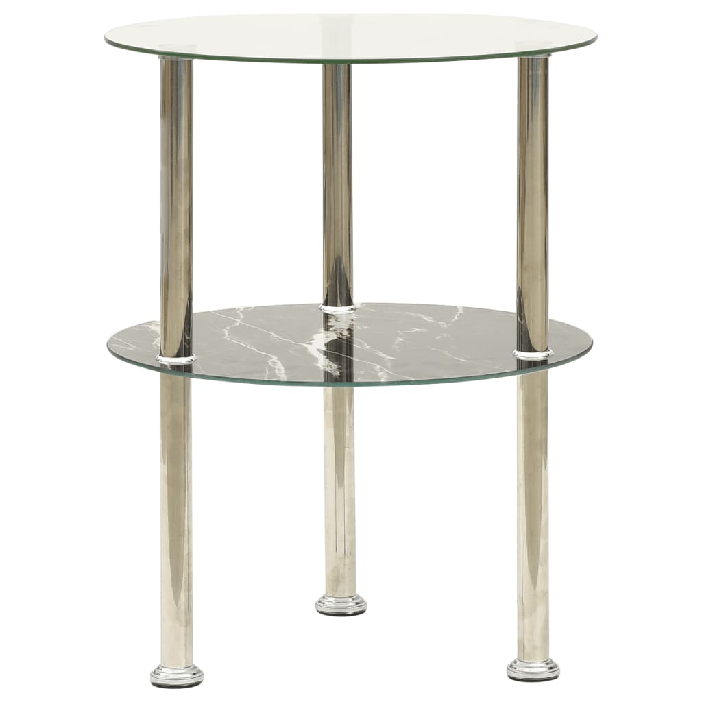 322789 vidaXL 2-Tier Side Table Transparent & Black 38 cm Tempered Glass - homemem39