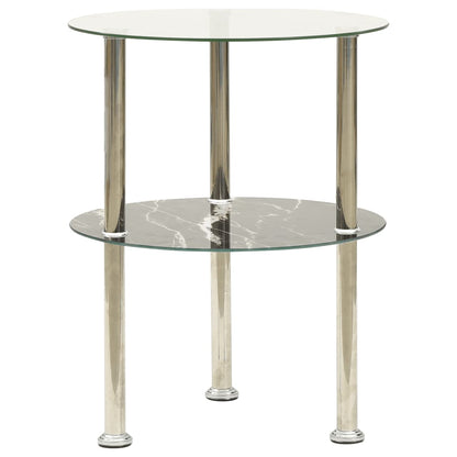 322789 vidaXL 2-Tier Side Table Transparent & Black 38 cm Tempered Glass - homemem39