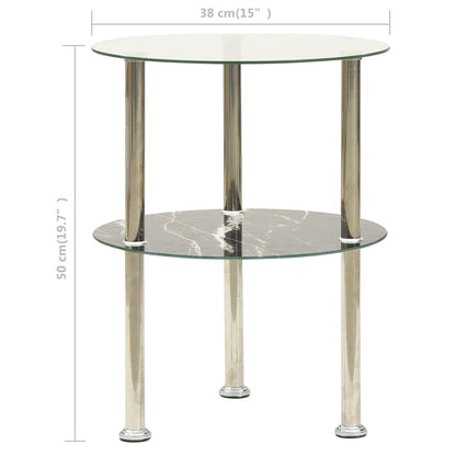 322789 vidaXL 2-Tier Side Table Transparent & Black 38 cm Tempered Glass - homemem39