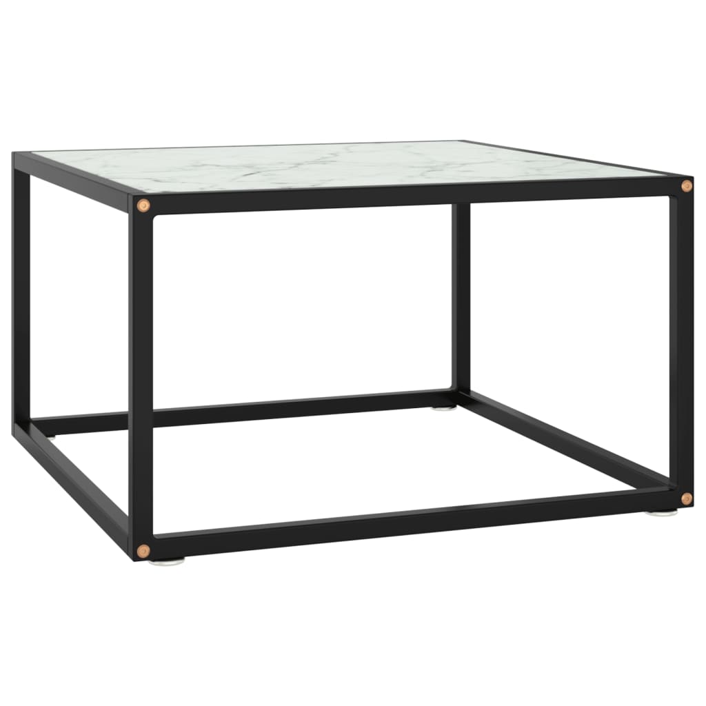 Tavolino da Salotto Nero con Vetro Marmo Bianco 60x60x35 cm - homemem39