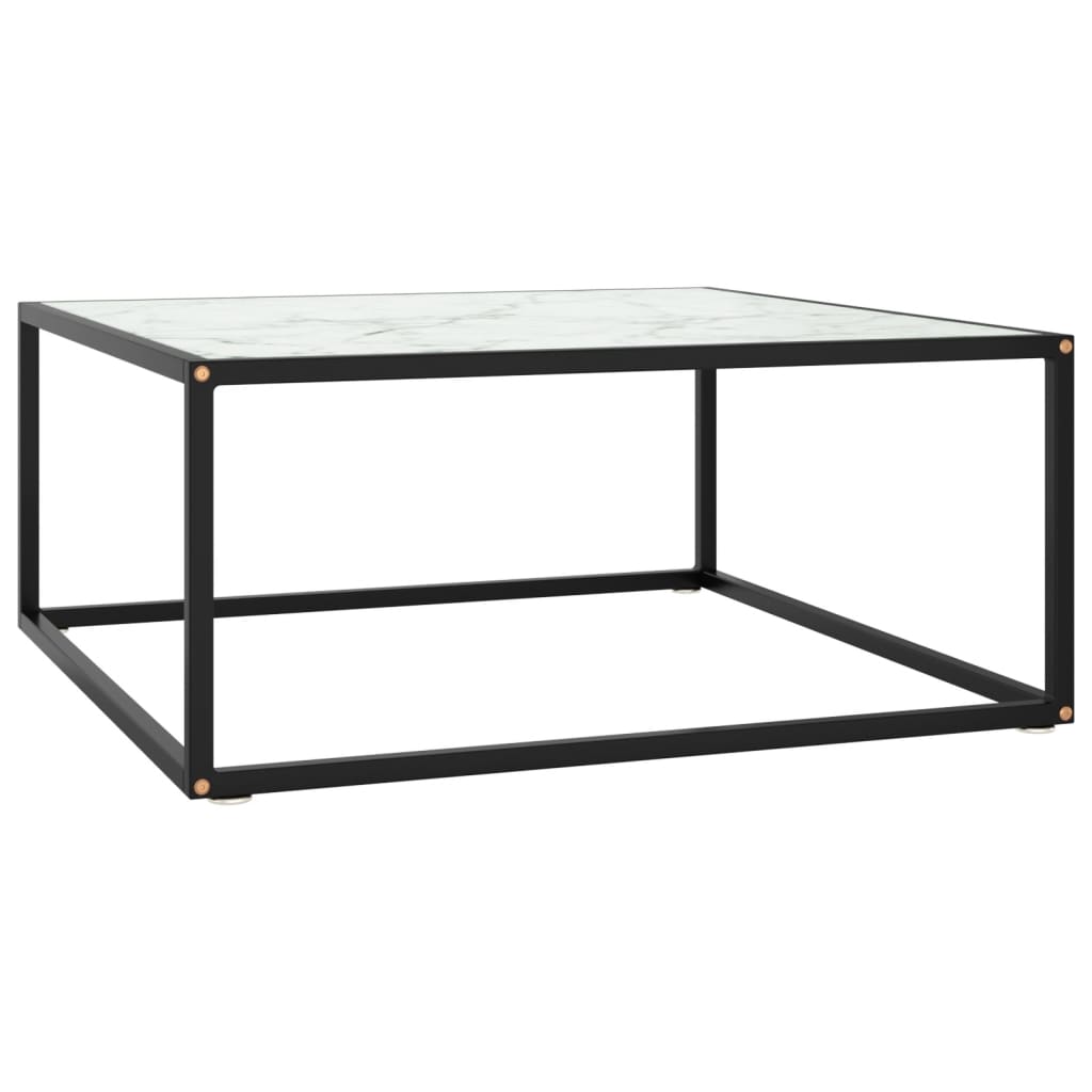 Tavolino da Salotto Nero con Vetro Marmo Bianco  80x80x35 cm - homemem39