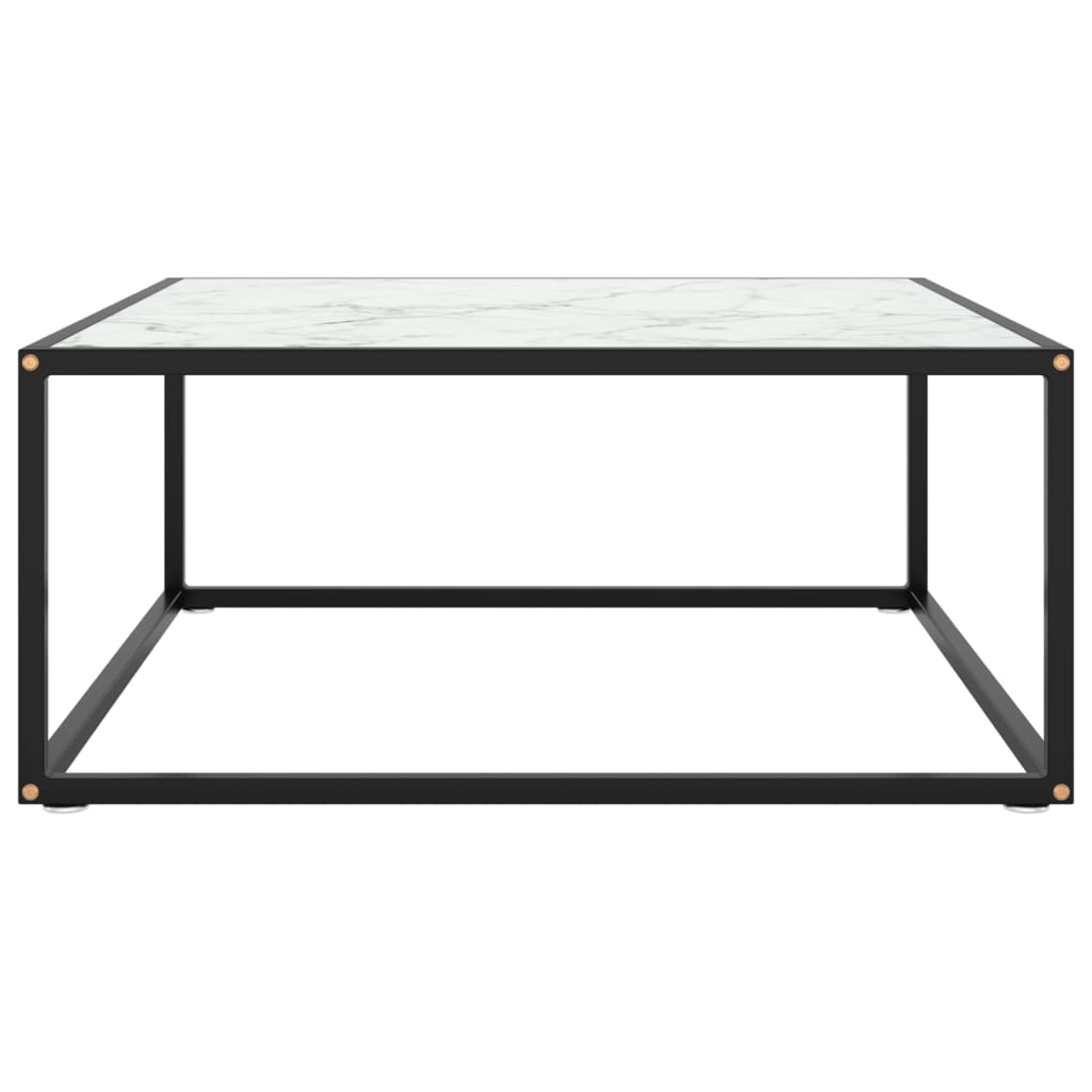 Tavolino da Salotto Nero con Vetro Marmo Bianco  80x80x35 cm - homemem39