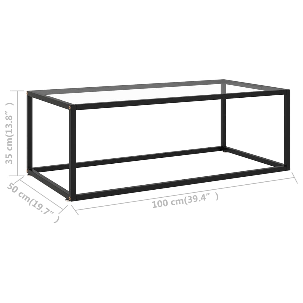 Tavolino da Salotto Nero con Vetro Temperato 100x50x35 cm - homemem39