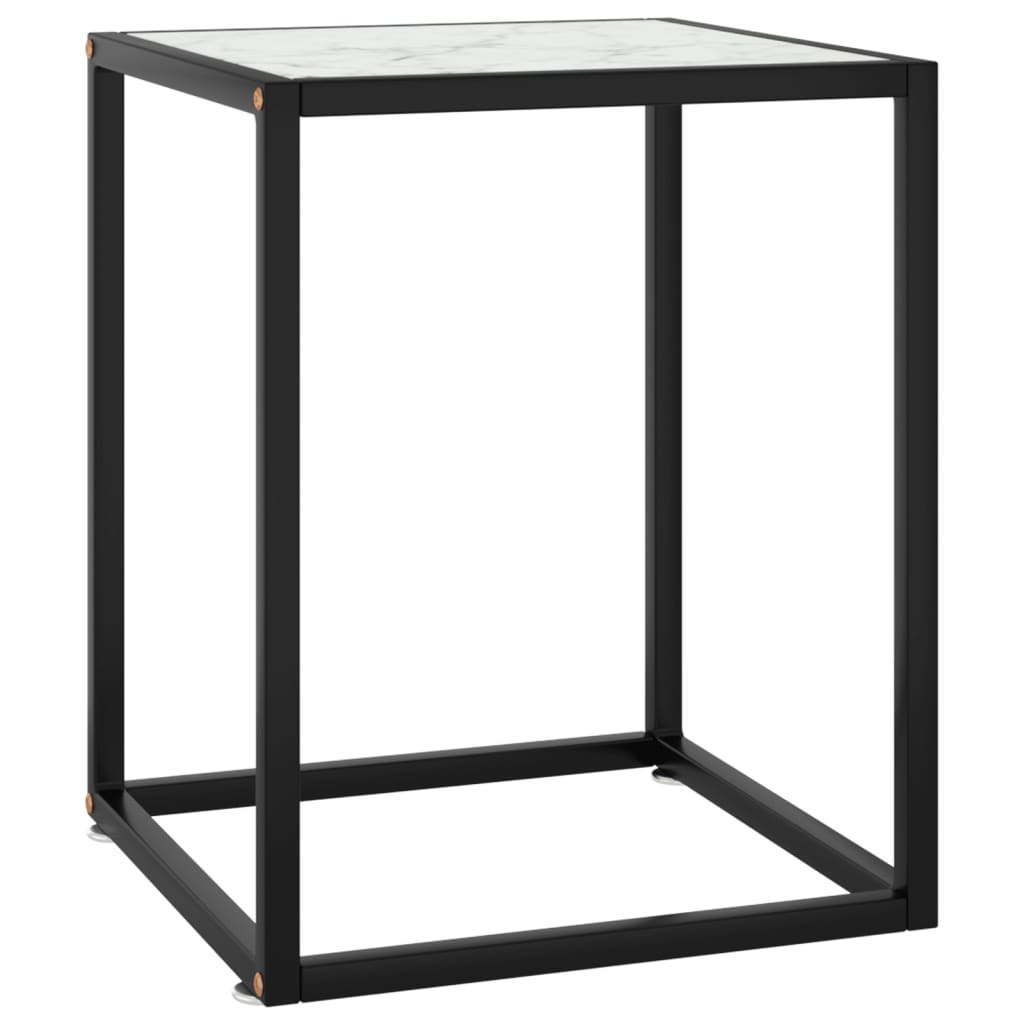 Tavolino Salotto Nero con Vetro Bianco Marmorizzato 40x40x50cm - homemem39