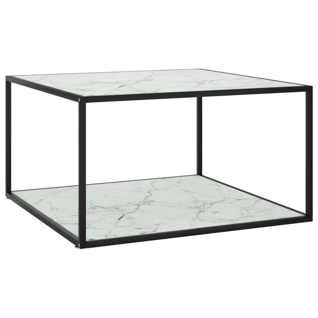 Tavolino Nero con Vetro Bianco Marmorizzato 90x90x50 cm - homemem39