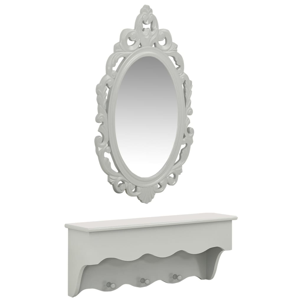 Set Mensola da Parete Svuotatasche con Ganci e Specchio Grigio - homemem39