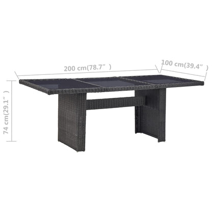 Tavolo da Giardino Nero 200x100x74 cm in Vetro e Polyrattan - homemem39