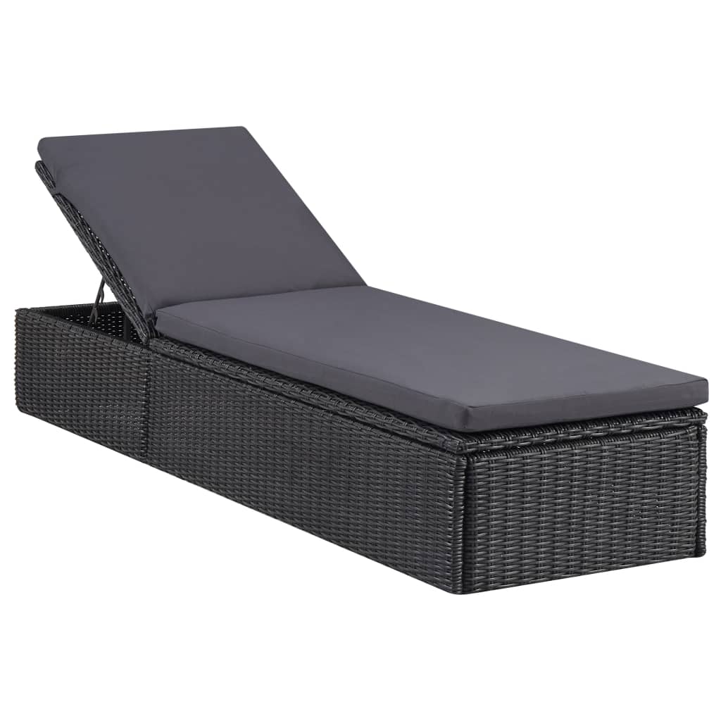 Lettino Prendisole in Polyrattan Nero e Grigio Scuro - homemem39