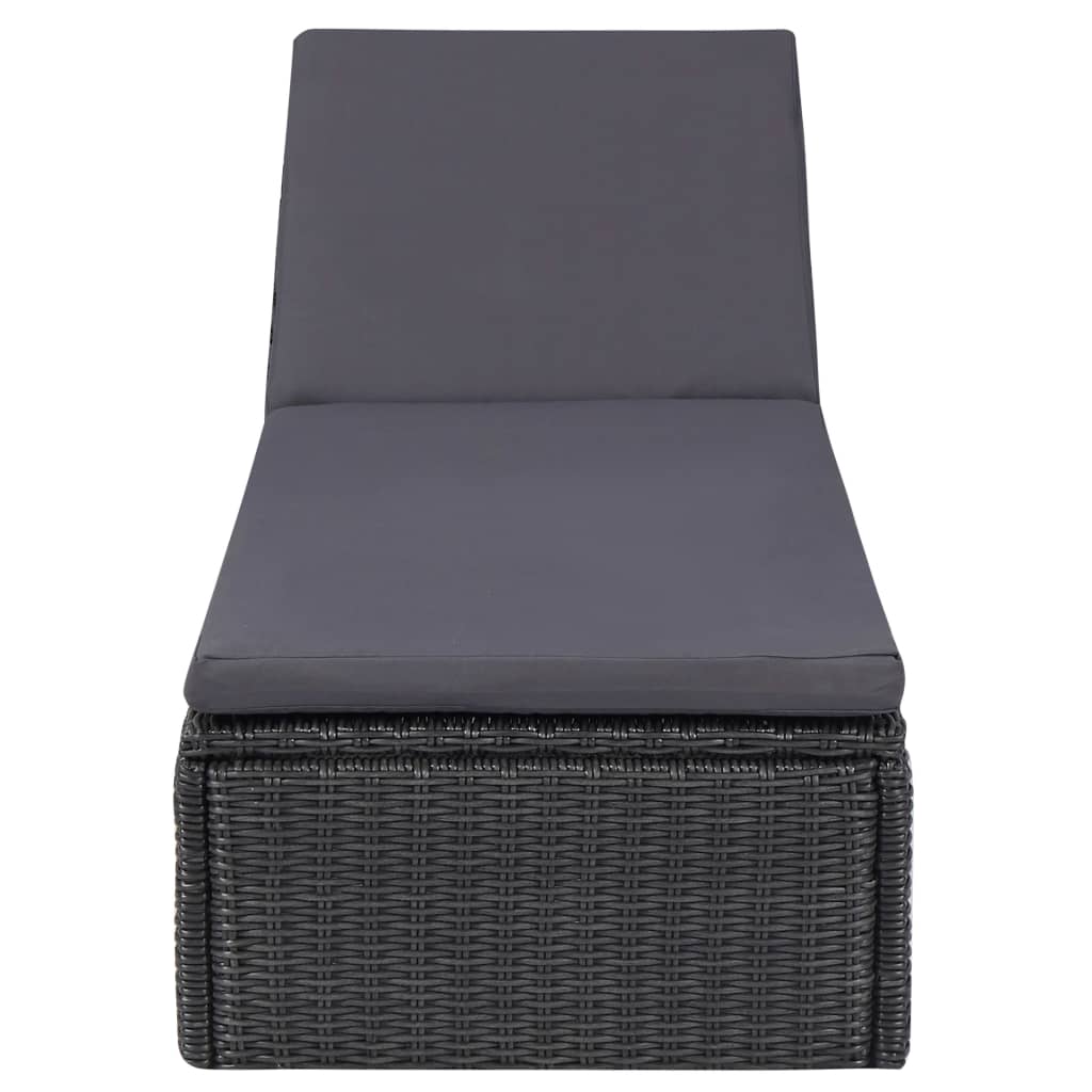 Lettino Prendisole in Polyrattan Nero e Grigio Scuro - homemem39