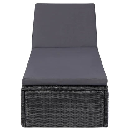 Lettino Prendisole in Polyrattan Nero e Grigio Scuro - homemem39