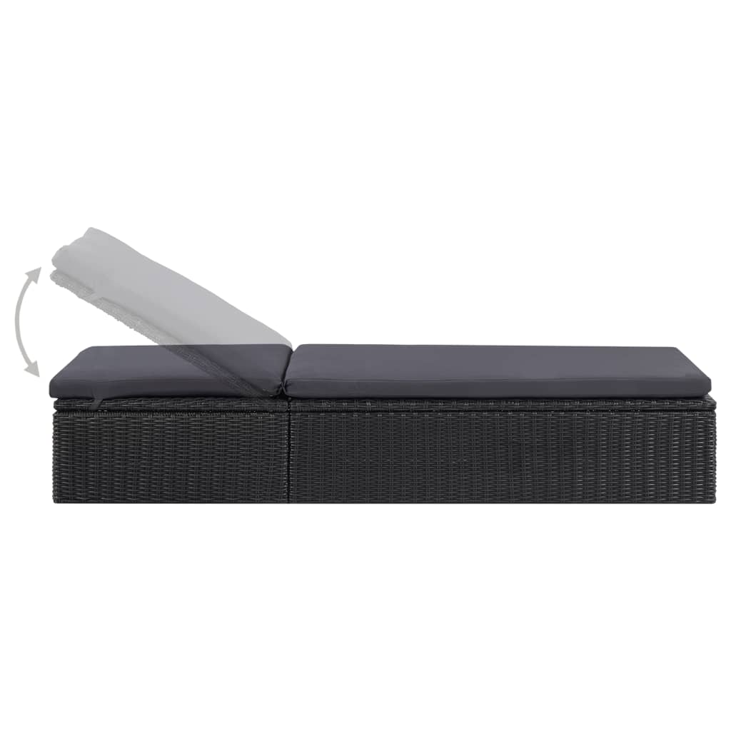 Lettino Prendisole in Polyrattan Nero e Grigio Scuro - homemem39