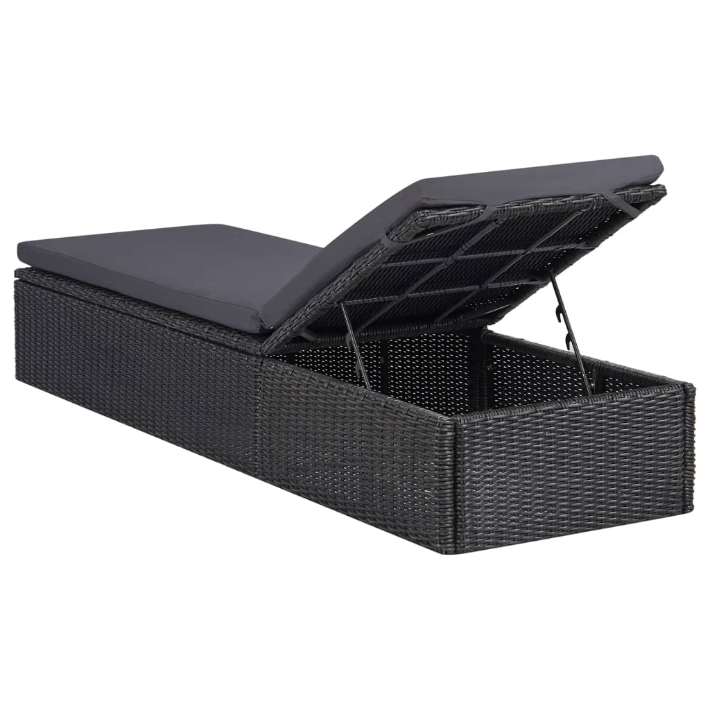 Lettino Prendisole in Polyrattan Nero e Grigio Scuro - homemem39