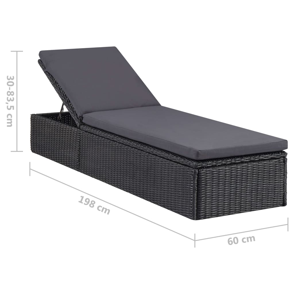 Lettino Prendisole in Polyrattan Nero e Grigio Scuro - homemem39